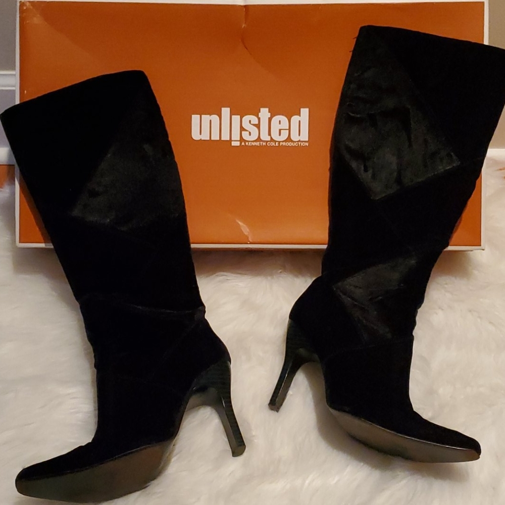 Kenneth Cole Black Suede Heeled Boots